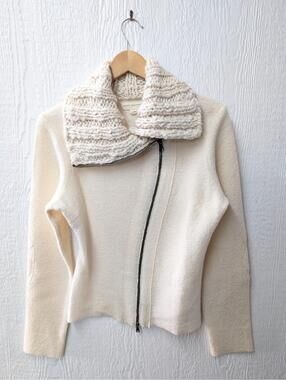 GRO ABRAHAMSSON Cream Boiled Wool Moto Sweater Jacket Women's Medium